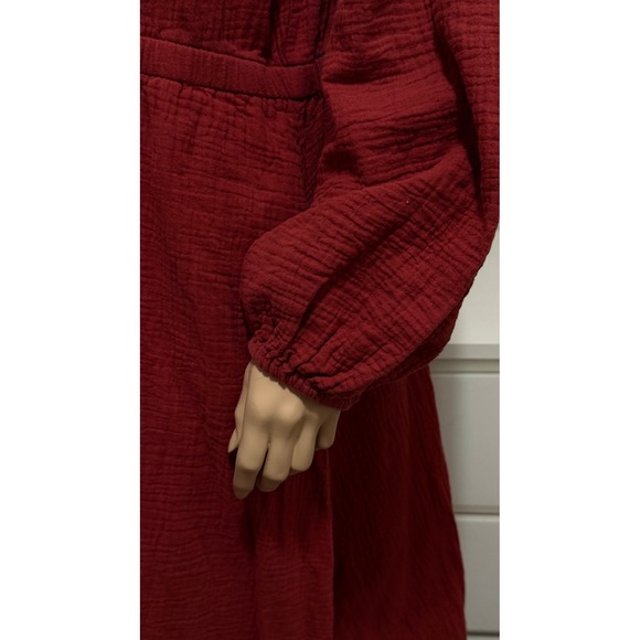 Pact Organic Cotton Gauze Button Front Maxi Dress XL Rust Red Long Sleeve Pocket - Picture 9 of 14